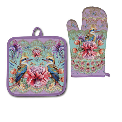 Kookas Vintage Cotton Oven Mitt and Pot Holder Set