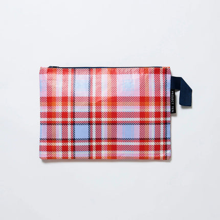 Project Ten Large Zip Pouch in Tartan Print for Travel and Organisation 35CM x 25CM