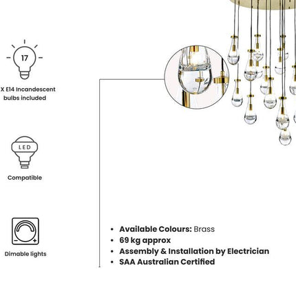 Rayne Collection - Round Cluster - W: 100cm H: 150cm - Brass Chandelier - OhYouLuckyDuck.com.au