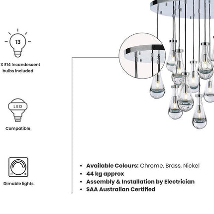 Rayne Collection - Round Cluster - W: 80cm H: 120cm - Chrome Chandelier - OhYouLuckyDuck.com.au
