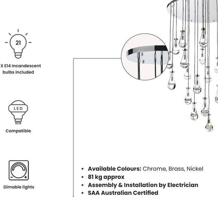 Rayne Collection - Round Cluster - W: 120cm H: 200cm - Chrome Chandelier - OhYouLuckyDuck.com.au