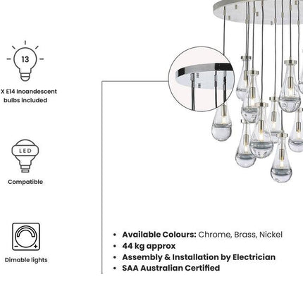 Rayne Collection - Round Cluster - W: 80cm H: 120cm - Polished Nickel Chandelier - OhYouLuckyDuck.com.au