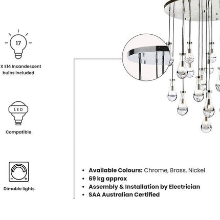 Rayne Collection - Round Cluster - W: 100cm H: 150cm - Polished Nickel Chandelier - OhYouLuckyDuck.com.au