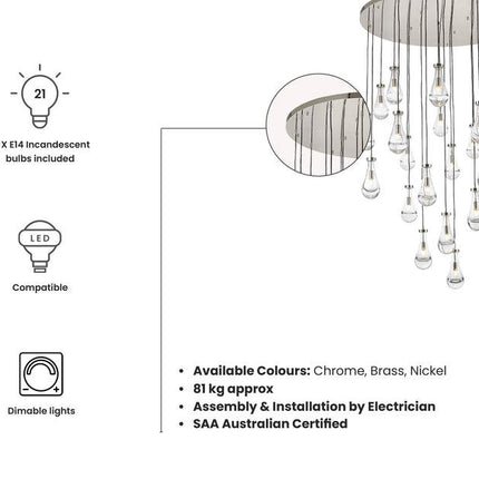 Rayne Collection - Round Cluster - W: 120cm H: 200cm - Polished Nickel Chandelier - OhYouLuckyDuck.com.au