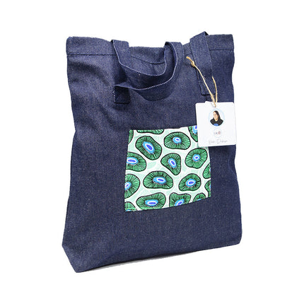 Kangaroo gifts Denim Large Tote Bag With Screen Printed Panel 41 x 38 x 7CM