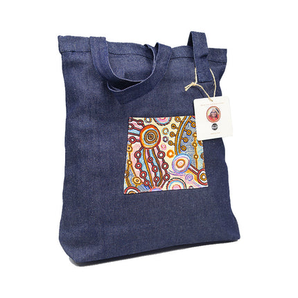 Kangaroo Gifts Large Denim Tote Bag With Screen Printed Panel 41 x 38 x 7CM