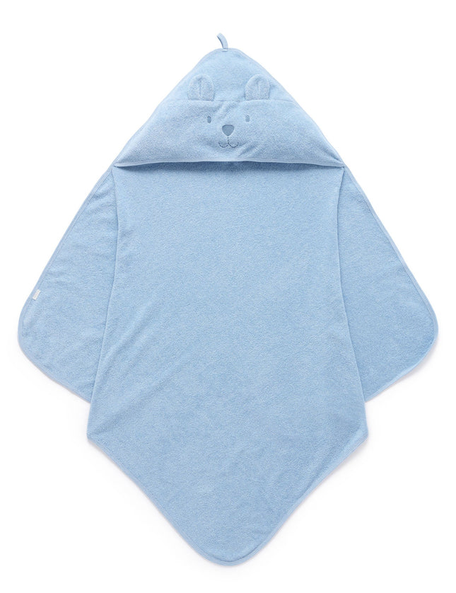 Purebaby Essentials Organic Cotton Hooded Towel for Baby in Blue 75CM x 75CM