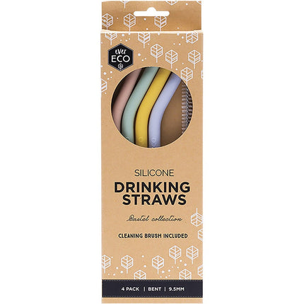 Ever Eco Silicone Straws Bent Pastel Collection 4 Pieces