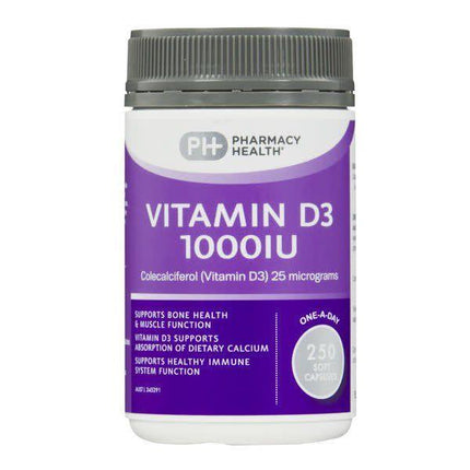 Pharmacy Health Vitamin D3 1000IU 250 Capsules - OhYouLuckyDuck.com.au