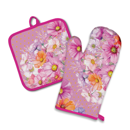 Lisa Pollock Oven Mitt and Pot Holder Set Wistful Wildflowers