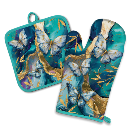 Lisa Pollock Tranquil Butterflies Oven Mitt and Pot Holder Set