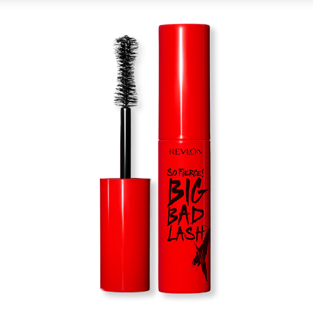A tube of Revlon So Fierce Mascara in the shade 'Big Bad Black'. The mascara container is red with the product visible on the brush.