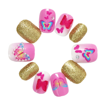 Pink Poppy 3D Butterfly Press On Nails Pack of 6