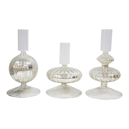 Lavida Glass Sparkle Taper Stick Candle Holder Set Silver