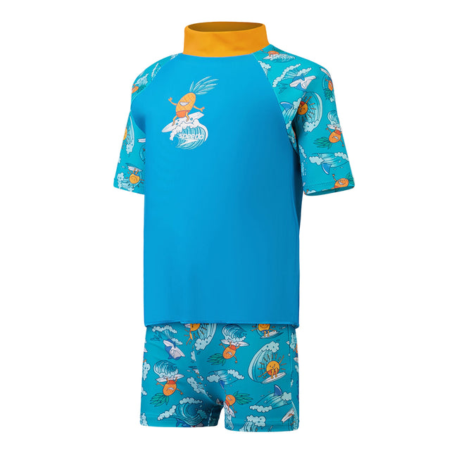 Speedo Toddler Boys Short Sleeve Printed Rashguard Set Blue