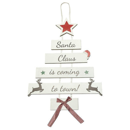 Simply For Me Christmas Tree Shaped Wall Plaque Santa Is Coming To Town