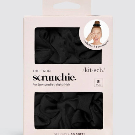 Kitsch Satin Sleep Scrunchies for Hair Black 5 Pack