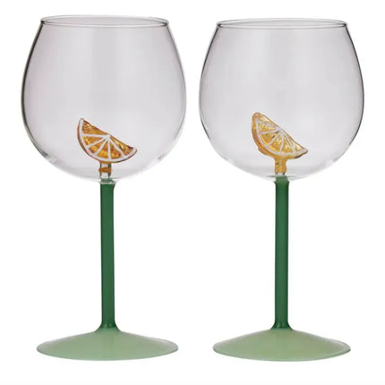 Lemon and Lime Set of 2 Gin Balloon Glasses 10CM x 20CM