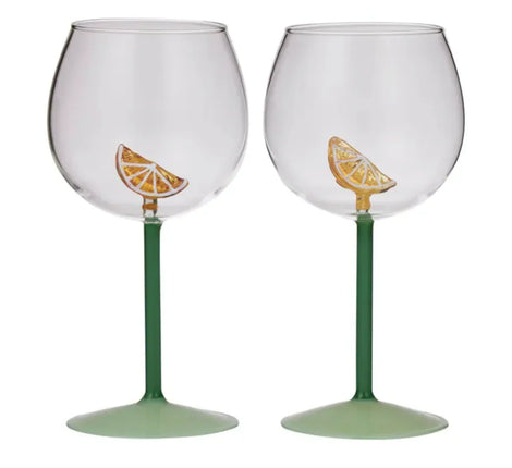 Lemon and Lime Set of 2 Gin Balloon Glasses 10CM x 20CM