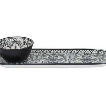 Aleah 2 Piece Serve Set 36x11x5cm Black/White Ceramic