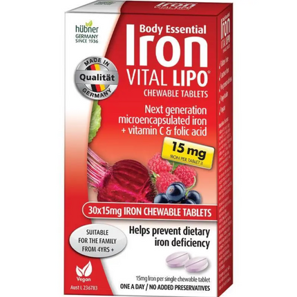 Body Essentials Iron Lipo Chewable High Strength Supplement 30 Tablets