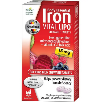 Body Essentials Iron Lipo Chewable High Strength Supplement 30 Tablets