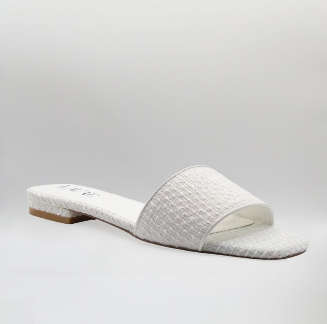 Ella Open Toe Flats White