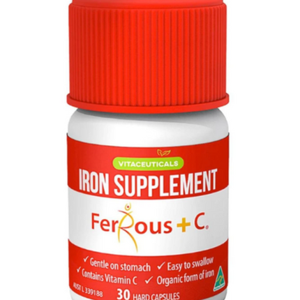 Vitaceuticals Ferrous Plus C Iron and Vitamin C Supplement 30 Capsules