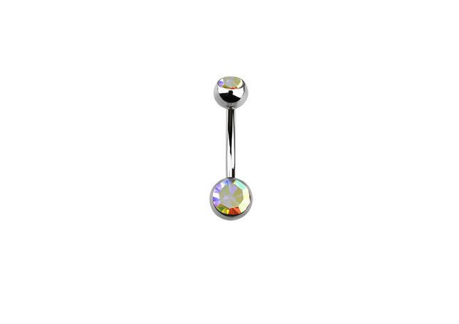 Rossan BJ1007.10 Belly Banana Barbell Stainless Steel Double Jewelled