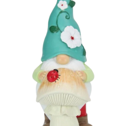 Garden Gnome Resting on Mushroom