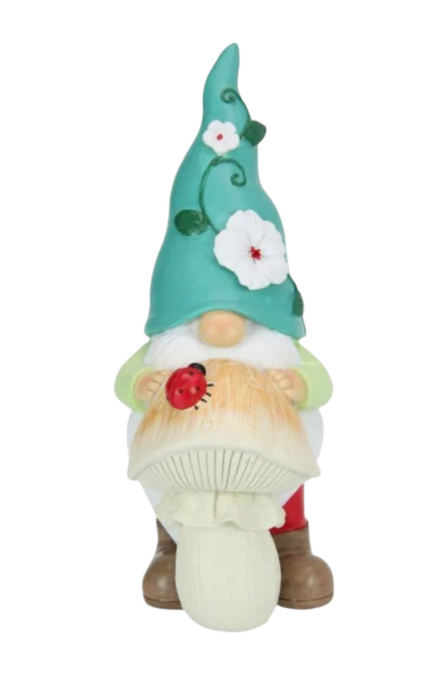 Garden Gnome Resting on Mushroom