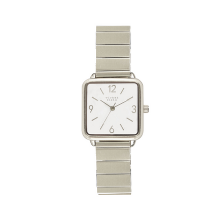 Wicked Sista Watch Square  Silver Metal Buckle Band/ White Dial/Numbers & Indexes