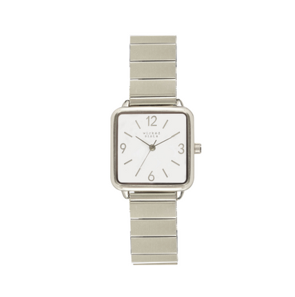 Wicked Sista Watch Square  Silver Metal Buckle Band/ White Dial/Numbers & Indexes