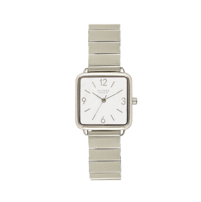 Wicked Sista Watch Square  Silver Metal Buckle Band/ White Dial/Numbers & Indexes