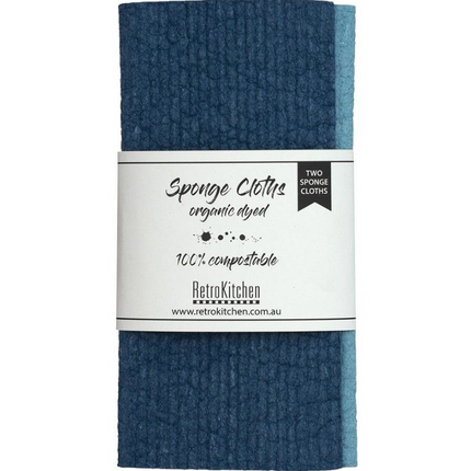 Retrokitchen 100 Percent Compostable Sponge Cloth Organic Dyed Marine 2 Pack