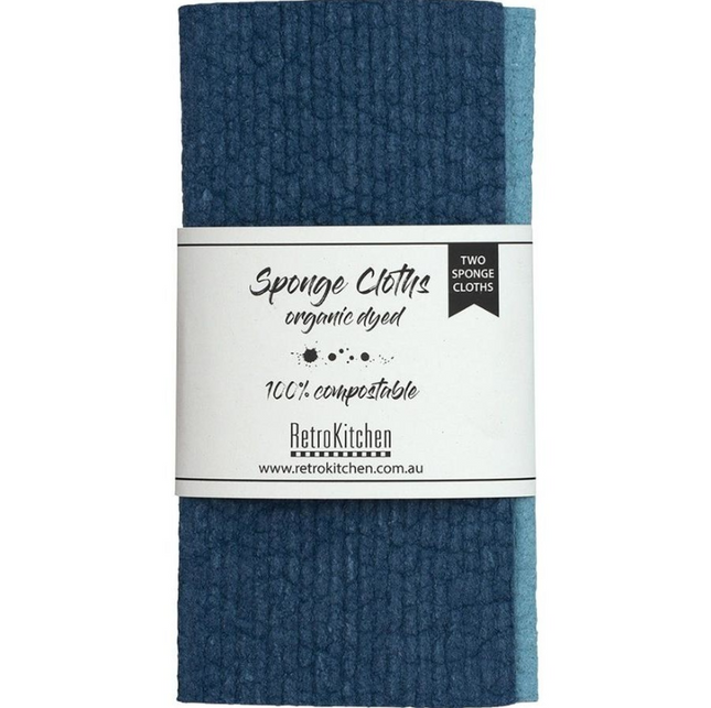 Retrokitchen 100 Percent Compostable Sponge Cloth Organic Dyed Marine 2 Pack
