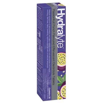 Hydralyte Effervescent Electrolyte Tablets Passionfruit Punch Flavoured 20 Tablets