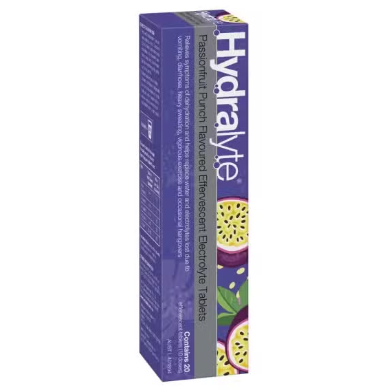 Hydralyte Effervescent Electrolyte Tablets Passionfruit Punch Flavoured 20 Tablets