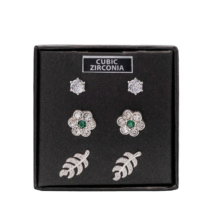 Ear Sense Silver Cubic Zirconia Trio