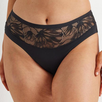 Kayser Smooth All Over Lace Hi Cut - Black - OhYouLuckyDuck.com.au