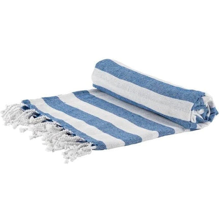 Rinkit Turkish Beach Towel Blue and White Stripe Hammam Peshtemal Lightweight Quick Dry Cotton Towel 170 x 90CM