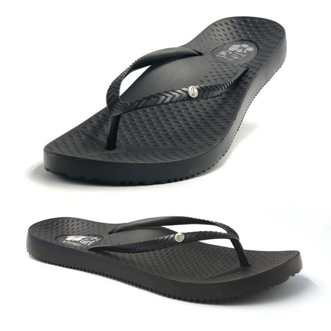 Footlogics Tiki Girl Thong Black Size 10-10.5
