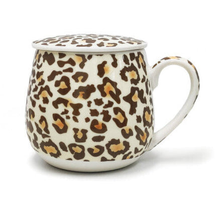 Bluhen Leopard Print Tea Infuser Mug with Lid and Strainer 450ML