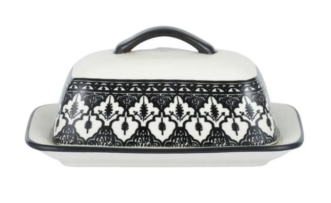 Aleah Ceramic Butter Dish Black and White 18 x 12.5 x 9 cm