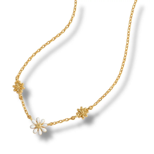 Estella Bartlett Triple Flower White Enamel Necklace