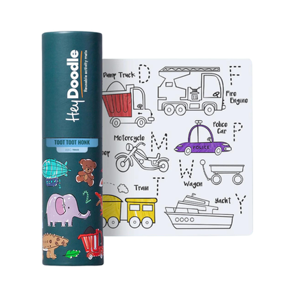 Heydoodle Abc Toot Toot Honk Minimat Reusable Silicone Colouring Mat 30CM x 20CM