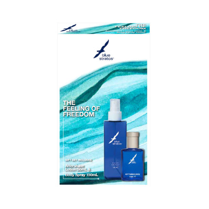 Blue Stratos Gift Set Body Spray 150ML and Aftershave Lotion 50ML