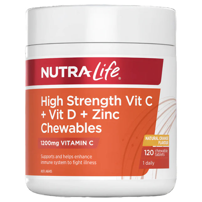 Nutra-Life High Strength Vit C + Vit D + Zinc 120 Chewable Tablets