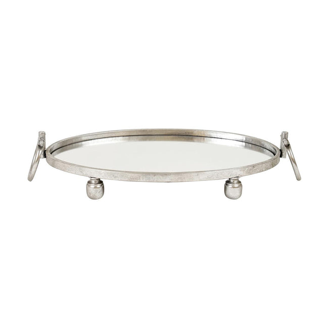 Habitania Dover Oval Iron and Mirror Decorative Tray in Silver