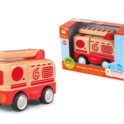 Wanborns Wooden Friction Truck Fire Engine with Sound and Light